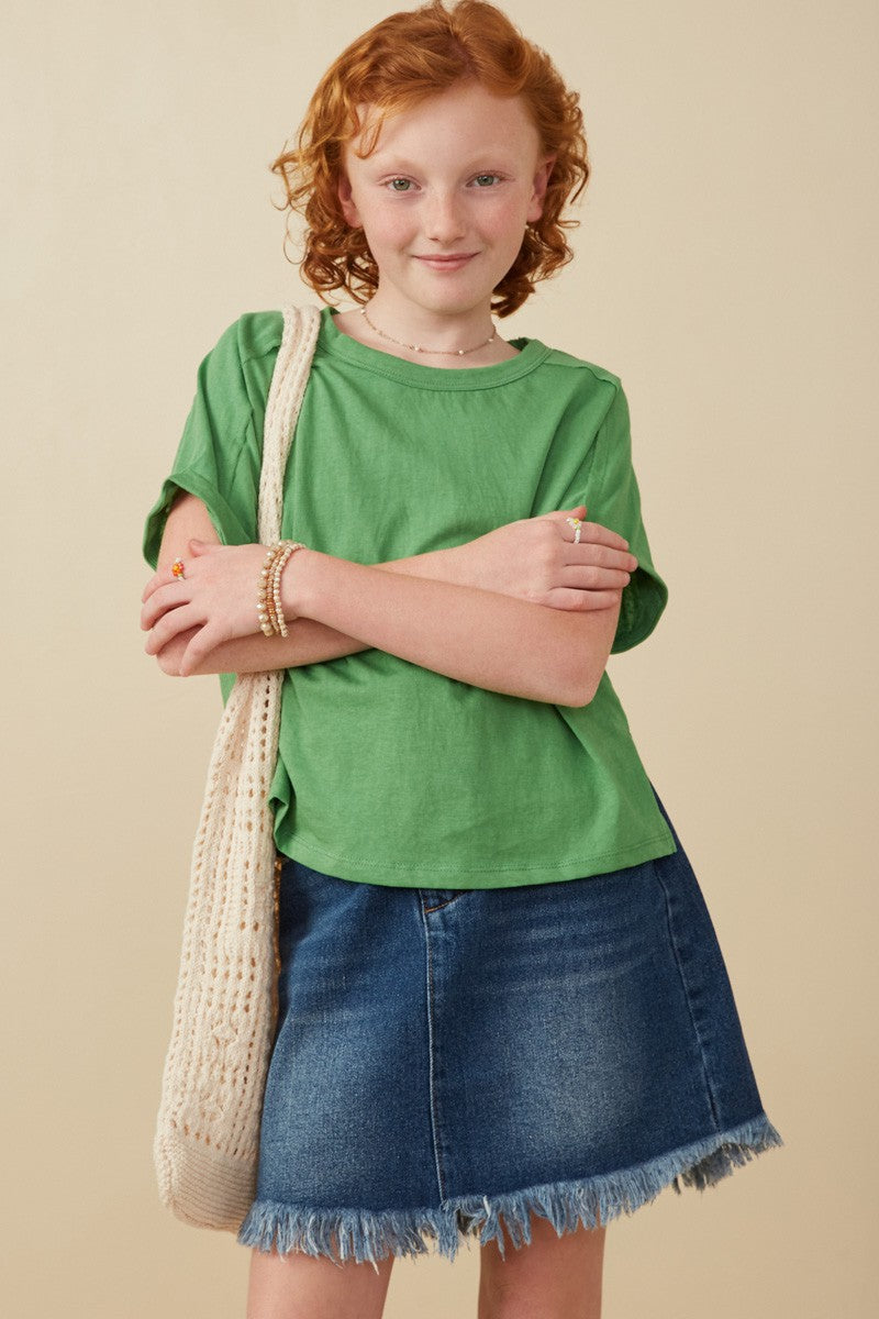 Raw Edge Dolman Tee in Green  - Doodlebug's Children's Boutique
