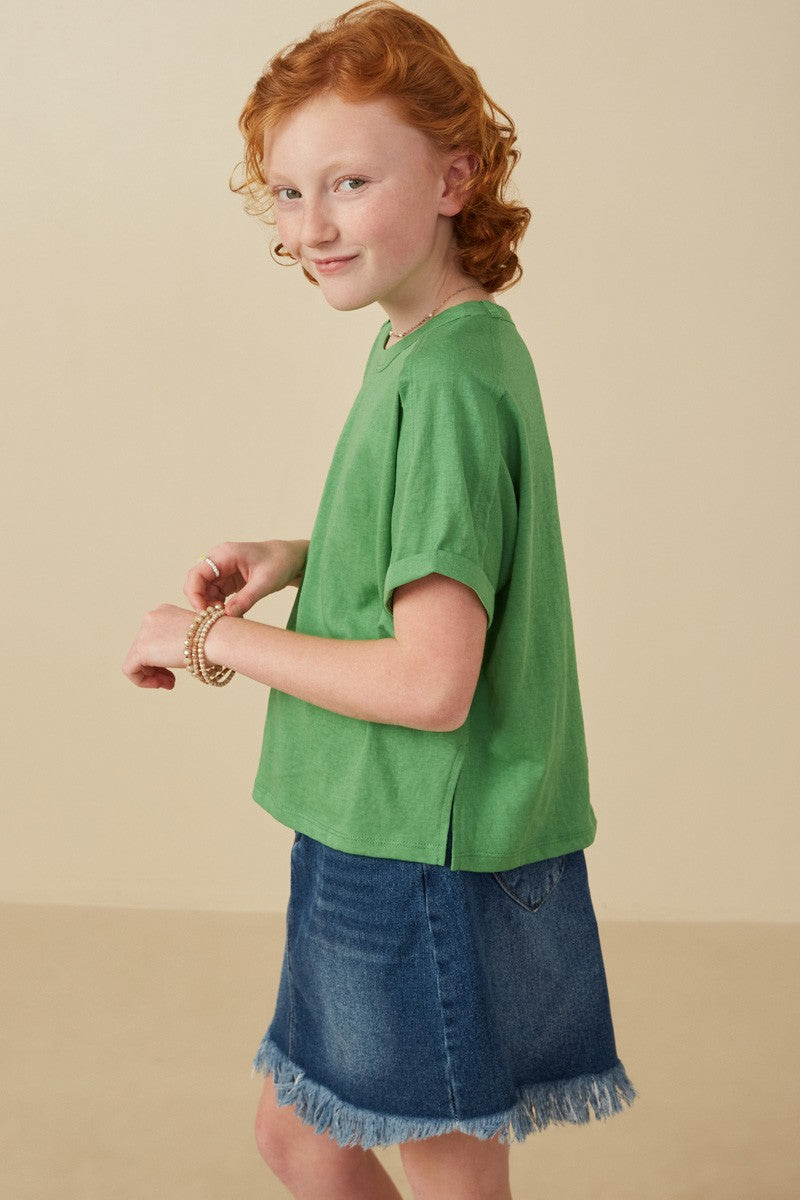 Raw Edge Dolman Tee in Green  - Doodlebug's Children's Boutique
