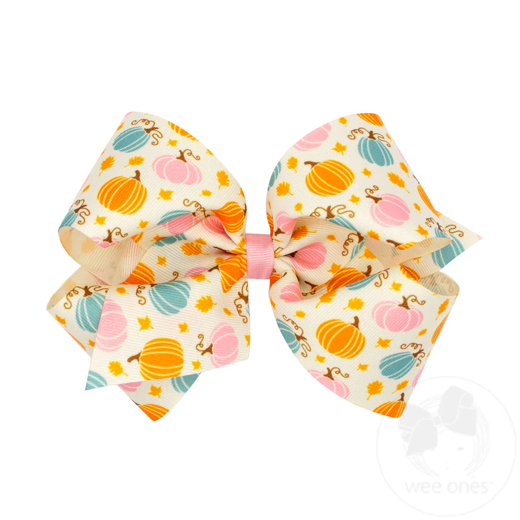 Multi-Colored Harvest Pumpkin Print King Bow  - Doodlebug's Children's Boutique