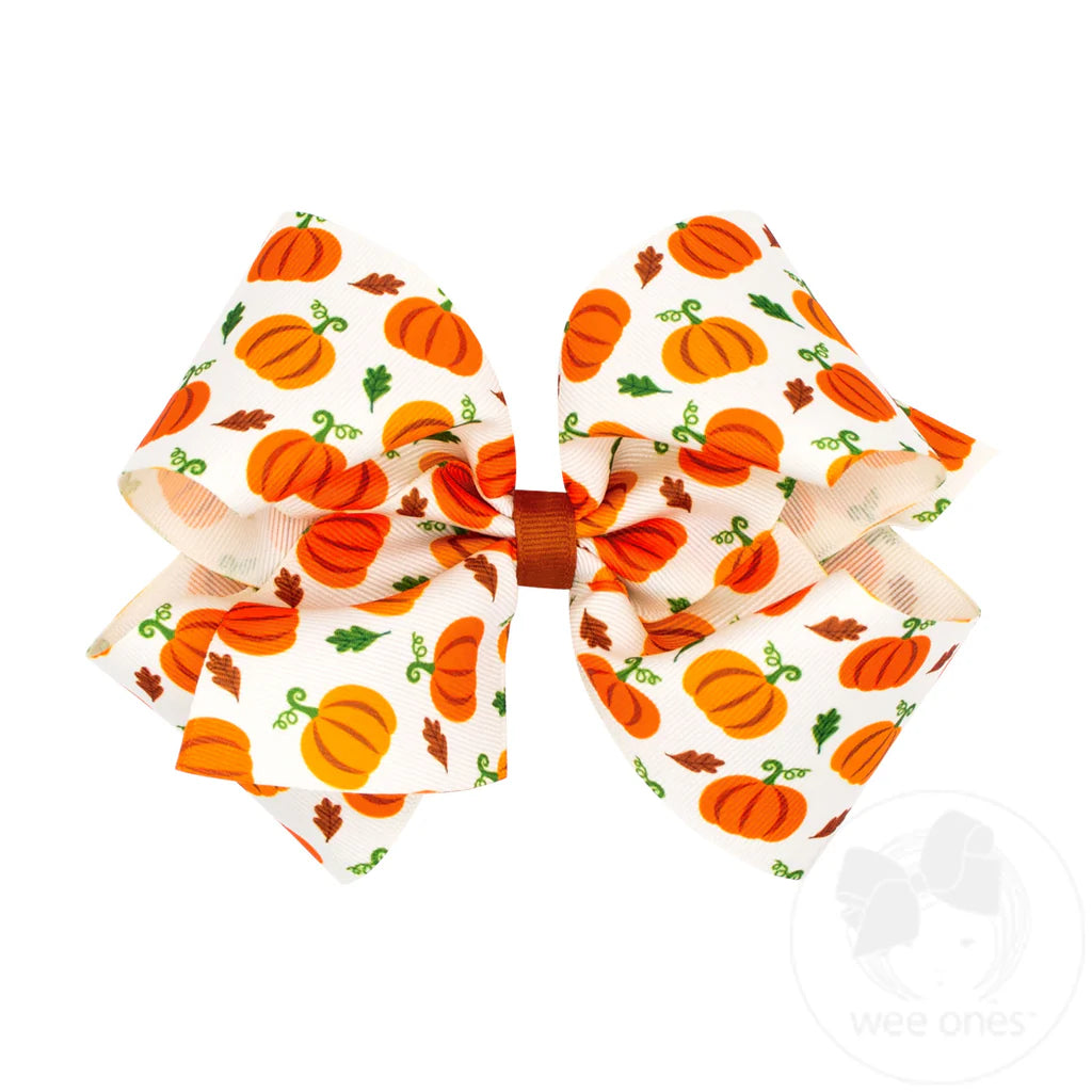 Harvest Pumpkin Print King Bow  - Doodlebug's Children's Boutique