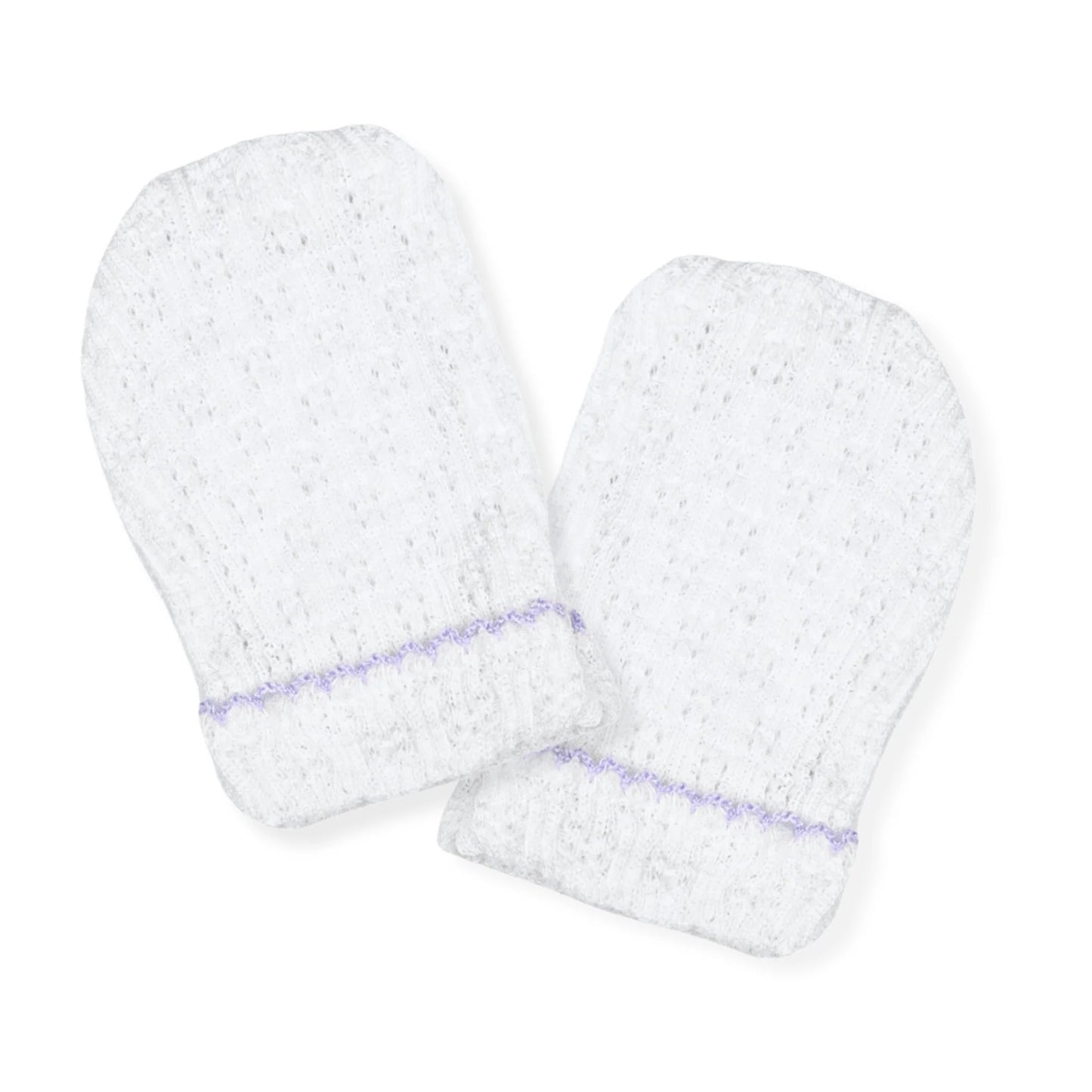 White with Lavender Trim Mittens - Doodlebug's Children's Boutique