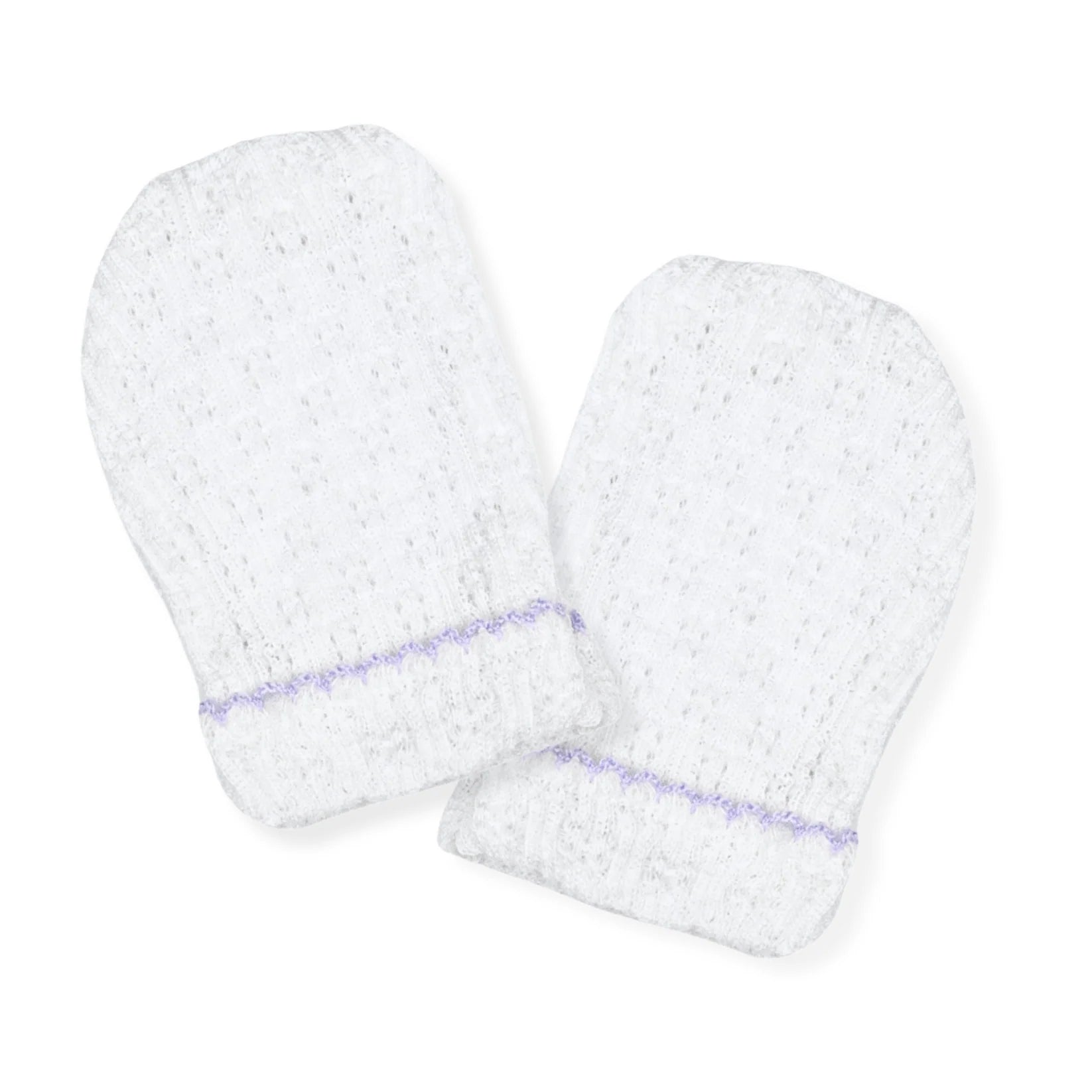 White with Lavender Trim Mittens - Doodlebug's Children's Boutique