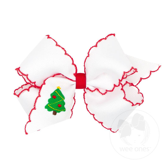 Christmas Tree Moonstitch Medium Bow  - Doodlebug's Children's Boutique