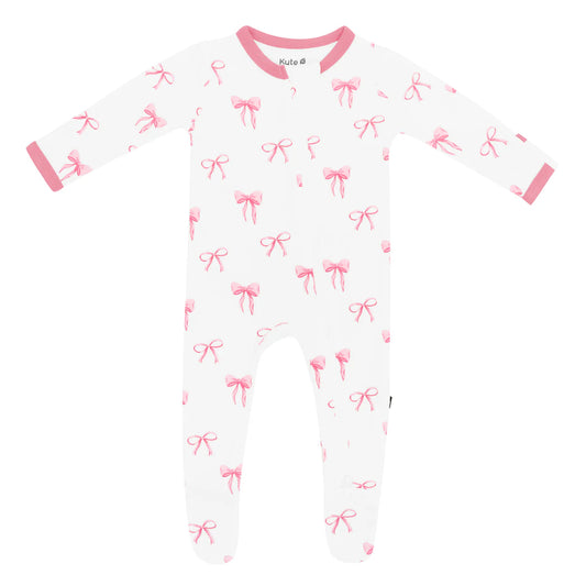 Zippered Footie in Bow - Doodlebug's Children's Boutique