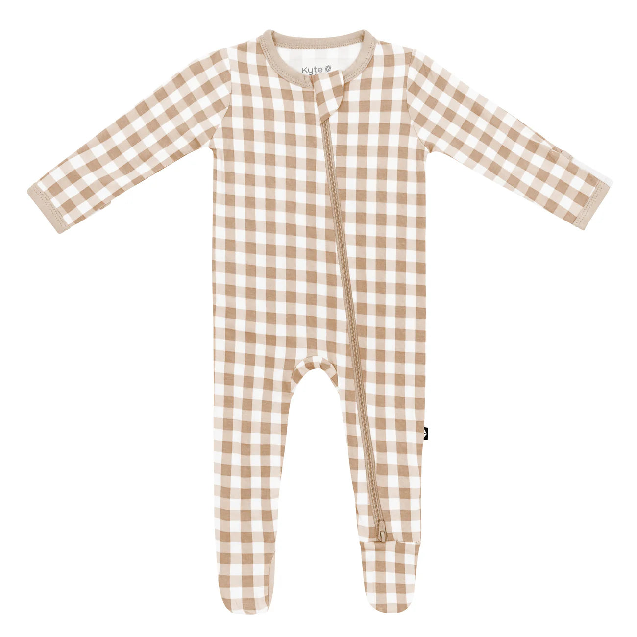 Zippered Footie in Gingham Bisque - Doodlebug's Children's Boutique