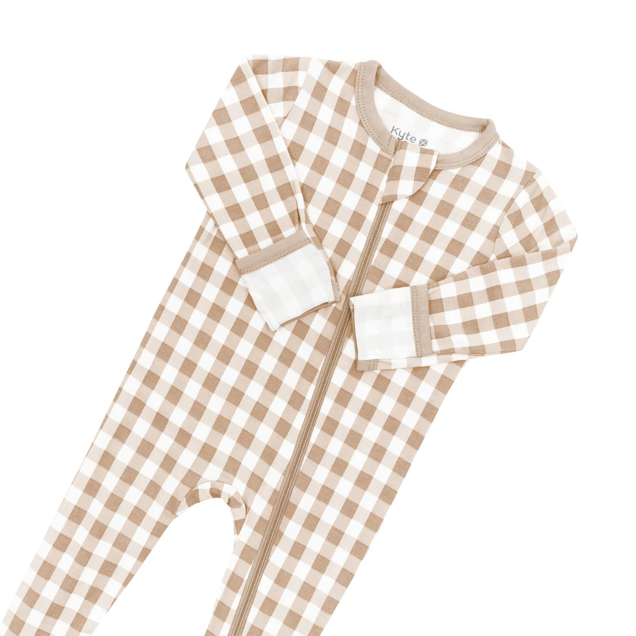 Zippered Footie in Gingham Bisque - Doodlebug's Children's Boutique