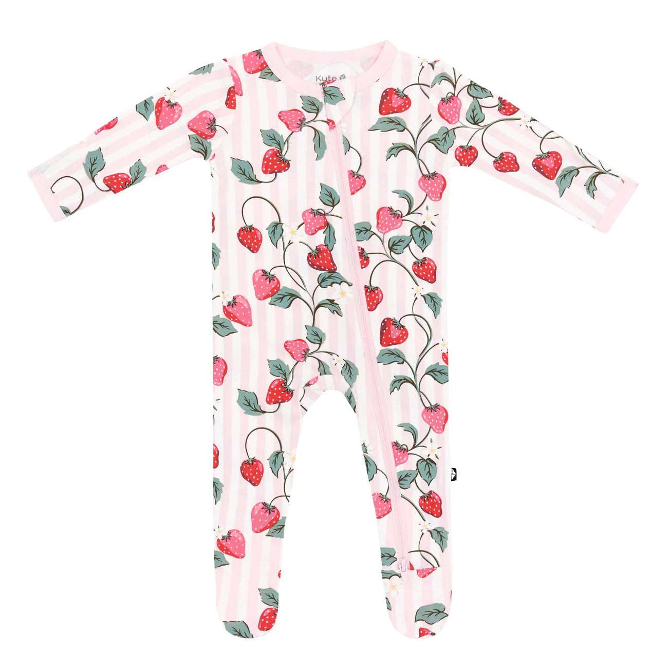 Zippered Footie in Strawberry Field - Doodlebug's Children's Boutique