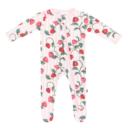 Zippered Footie in Strawberry Field - Doodlebug's Children's Boutique