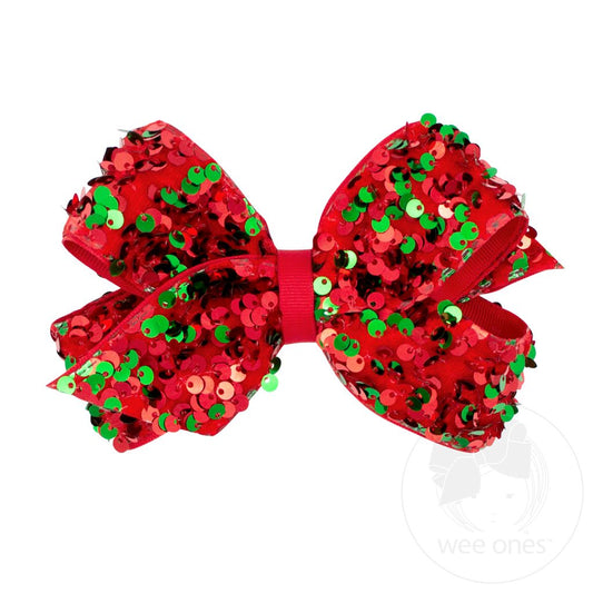 Red and Green Velvet Sequin Medium Bow  - Doodlebug's Children's Boutique