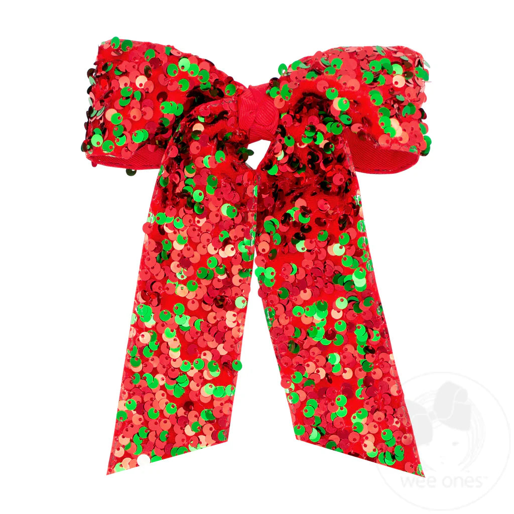 Red and Green Velvet Sequin King Bow with Tails - Doodlebug's Children's Boutique