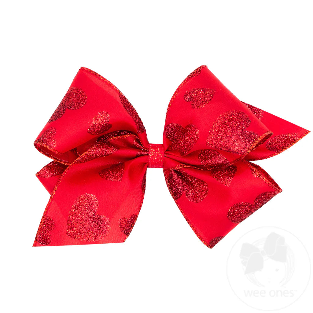 Taffeta Glitter Heart King Bow in Red - Doodlebug's Children's Boutique