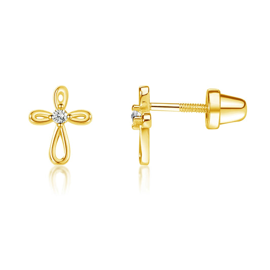 14K Gold Plated Screw-Back Cross Earrings  - Doodlebug's Children's Boutique