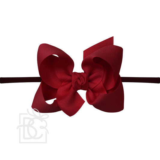Nylon Headband with Large Bow in Cranberry - Doodlebug's Children's Boutique