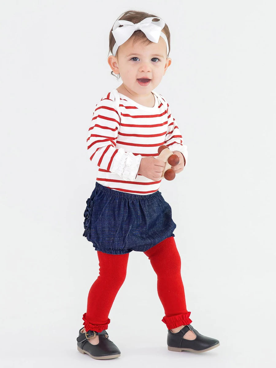 Footless Ruffle Tights in Red  - Doodlebug's Children's Boutique