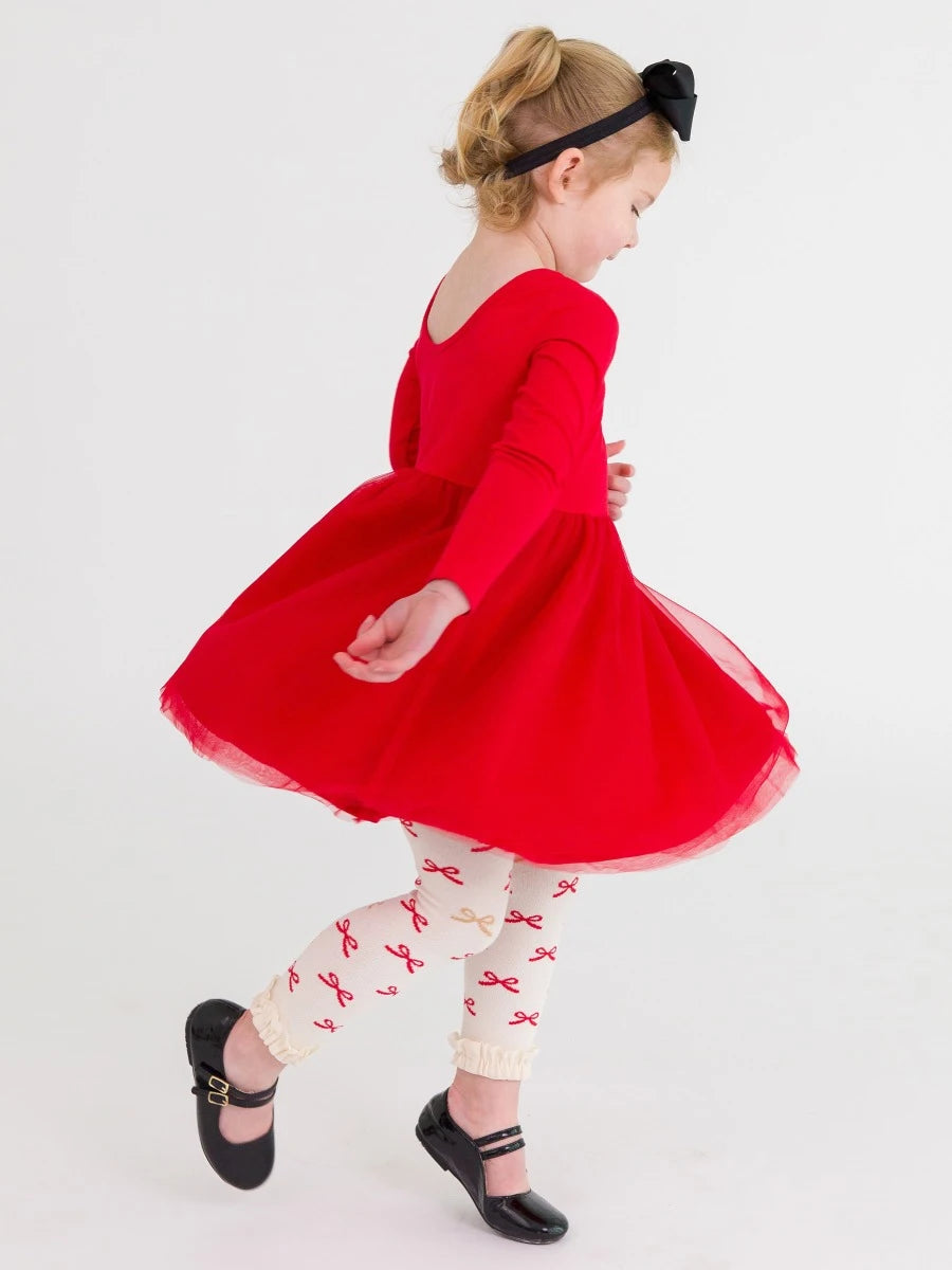 Footless Ruffle Tights in Red Sparkle Bow  - Doodlebug's Children's Boutique