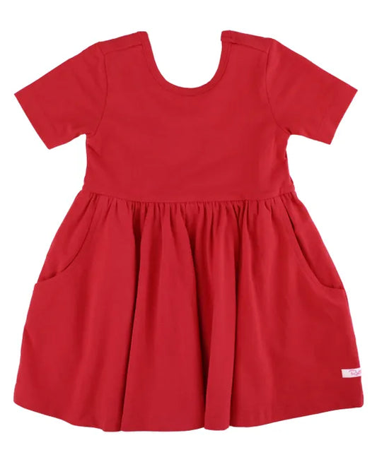Short Sleeve Knit Twirl Dress in True Red  - Doodlebug's Children's Boutique