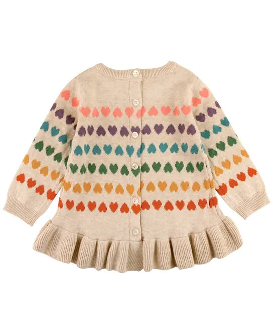 Rainbow Hearts Ruffle Hem Sweater  - Doodlebug's Children's Boutique