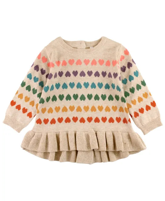 Rainbow Hearts Ruffle Hem Sweater  - Doodlebug's Children's Boutique