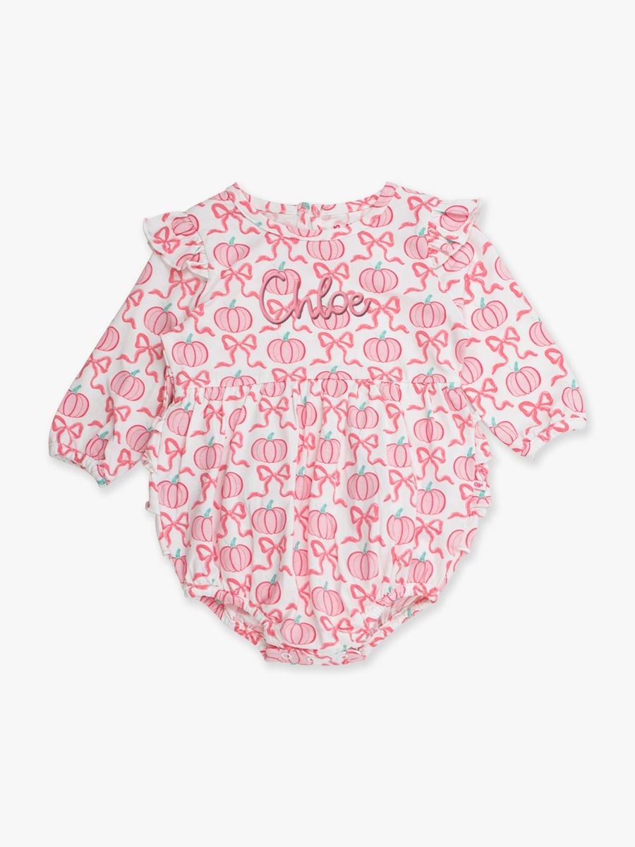 Pink Fairytale Pumpkins Knit Ruffle Bubble Romper