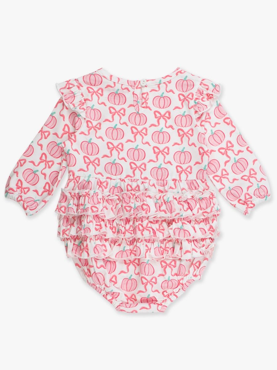 Pink Fairytale Pumpkins Knit Ruffle Bubble Romper