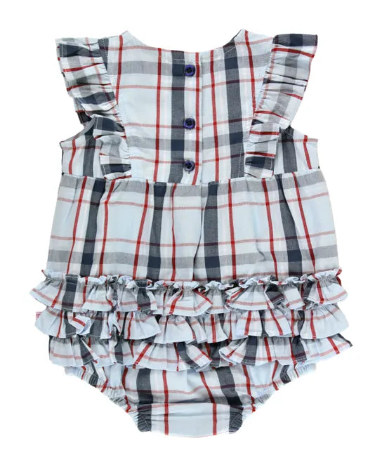 Waterfall Bubble Romper Woven in Liberty Plaid  - Doodlebug's Children's Boutique