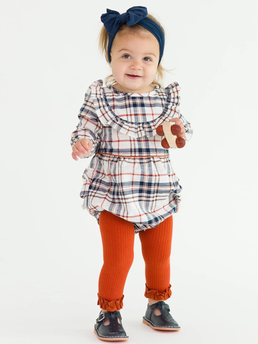 Homegrown Harvest Plaid Ruffle Bubble Romper  - Doodlebug's Children's Boutique