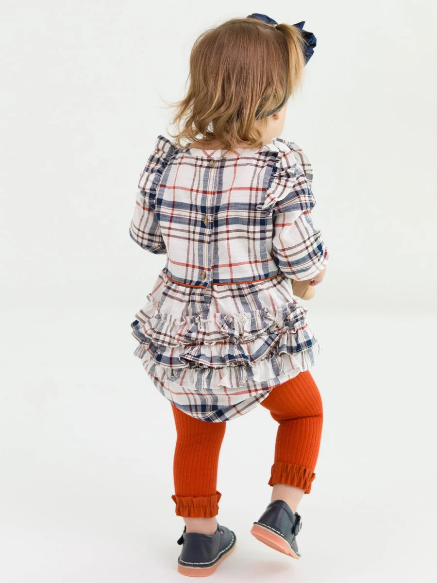 Homegrown Harvest Plaid Ruffle Bubble Romper  - Doodlebug's Children's Boutique