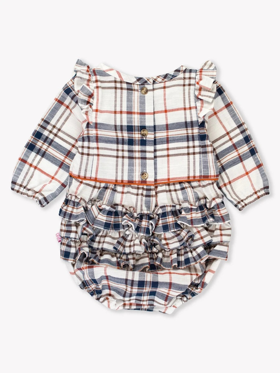 Homegrown Harvest Plaid Ruffle Bubble Romper  - Doodlebug's Children's Boutique