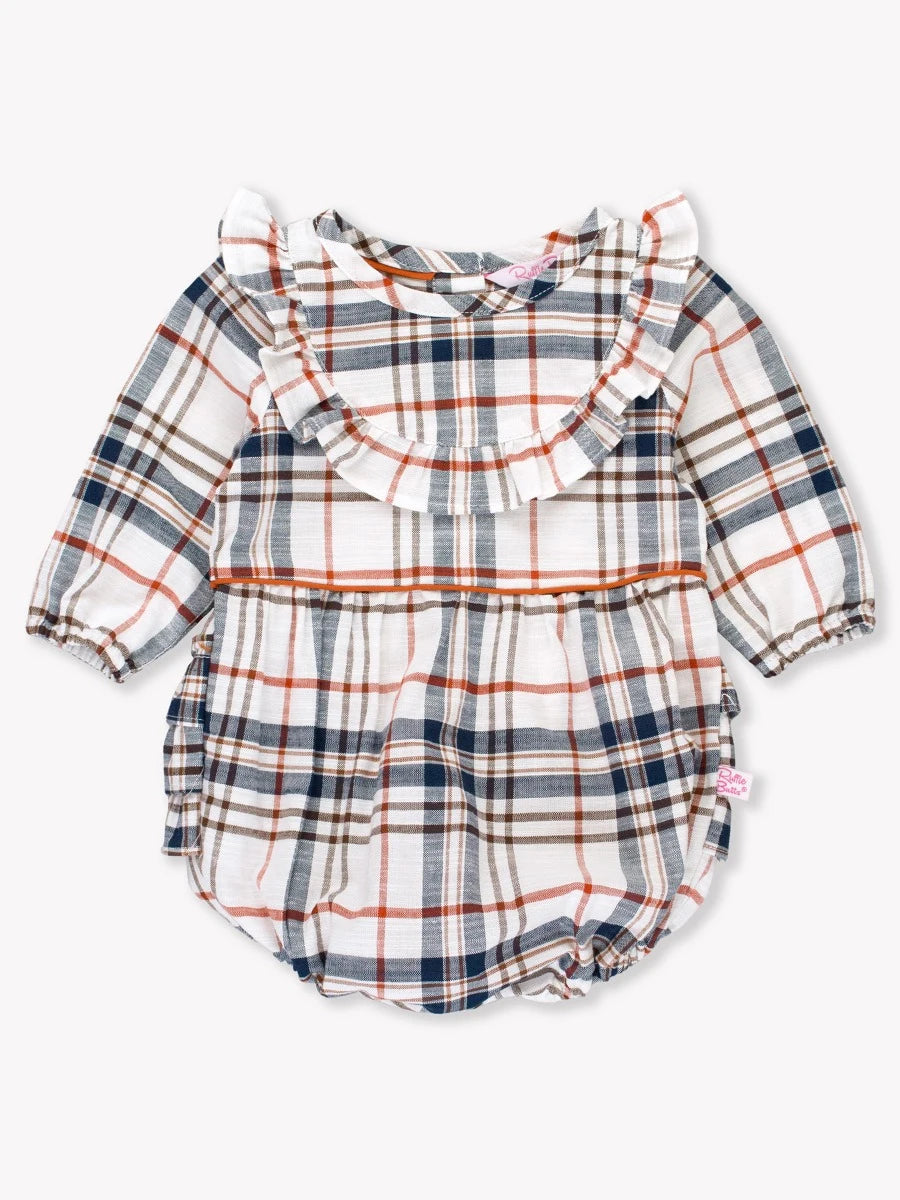 Homegrown Harvest Plaid Ruffle Bubble Romper  - Doodlebug's Children's Boutique