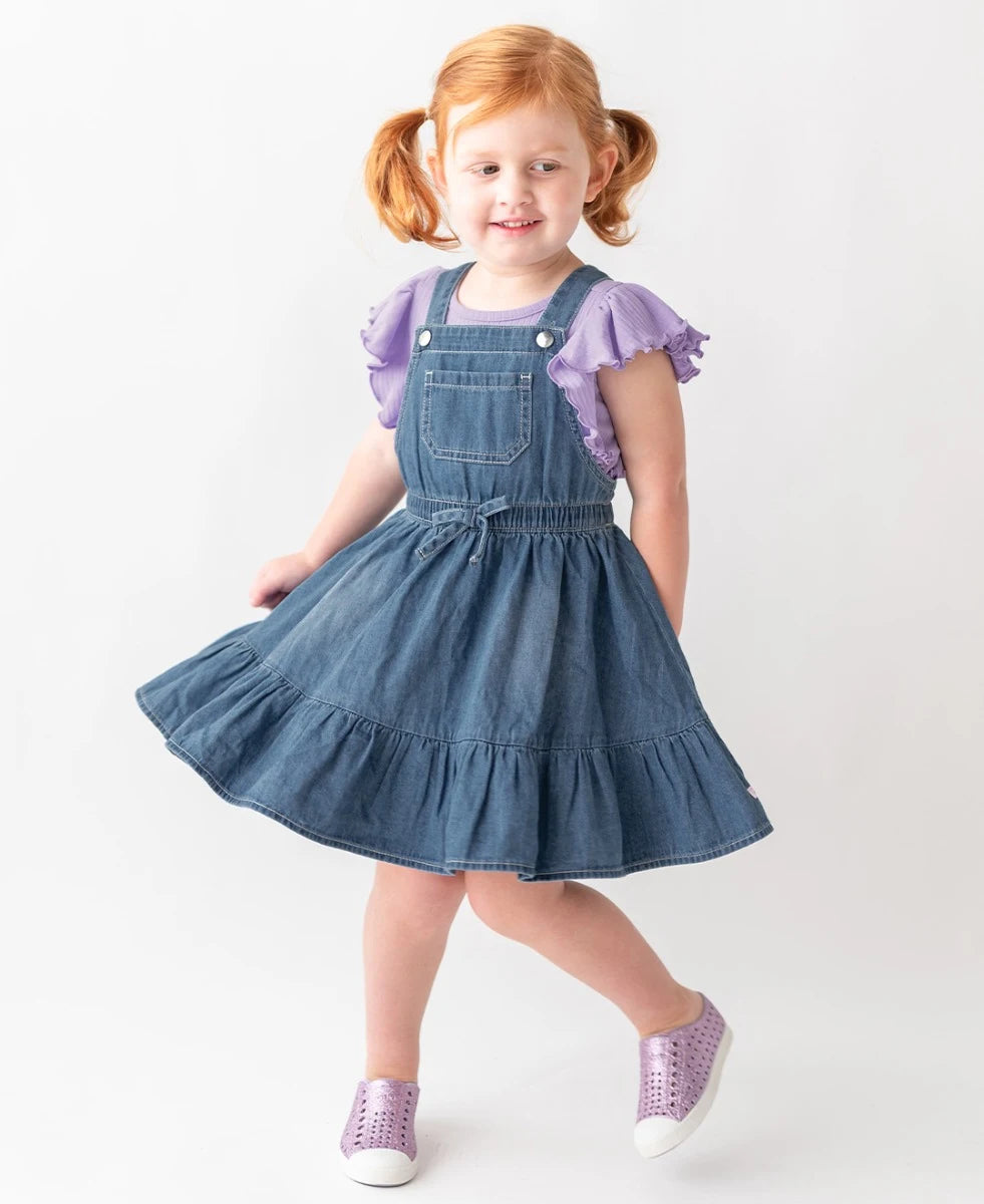 Light Wash Denim Overall Dress  - Doodlebug's Children's Boutique