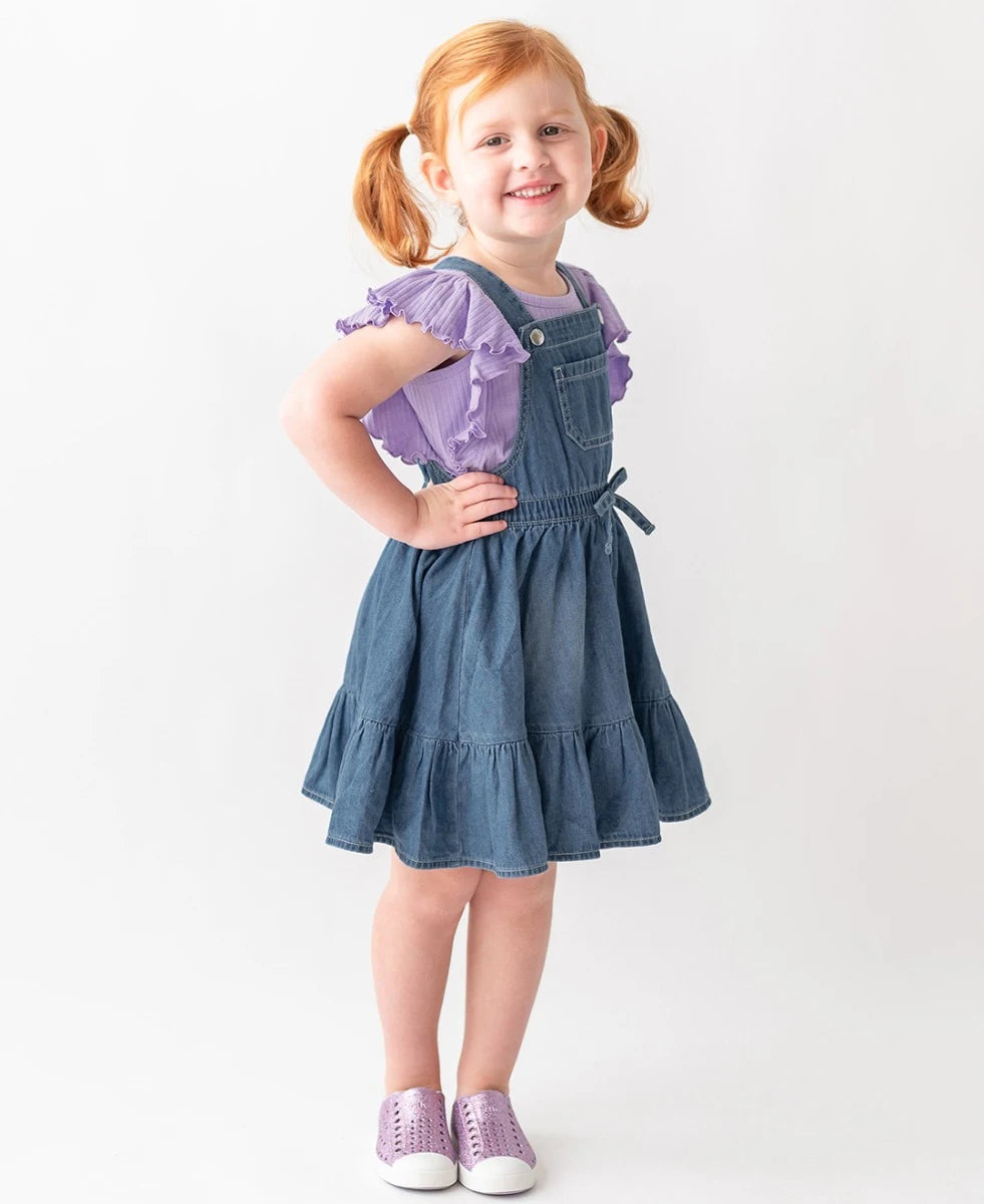 Light Wash Denim Overall Dress  - Doodlebug's Children's Boutique