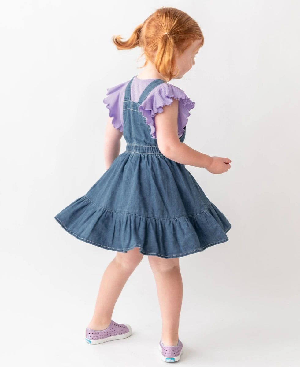 Light Wash Denim Overall Dress  - Doodlebug's Children's Boutique