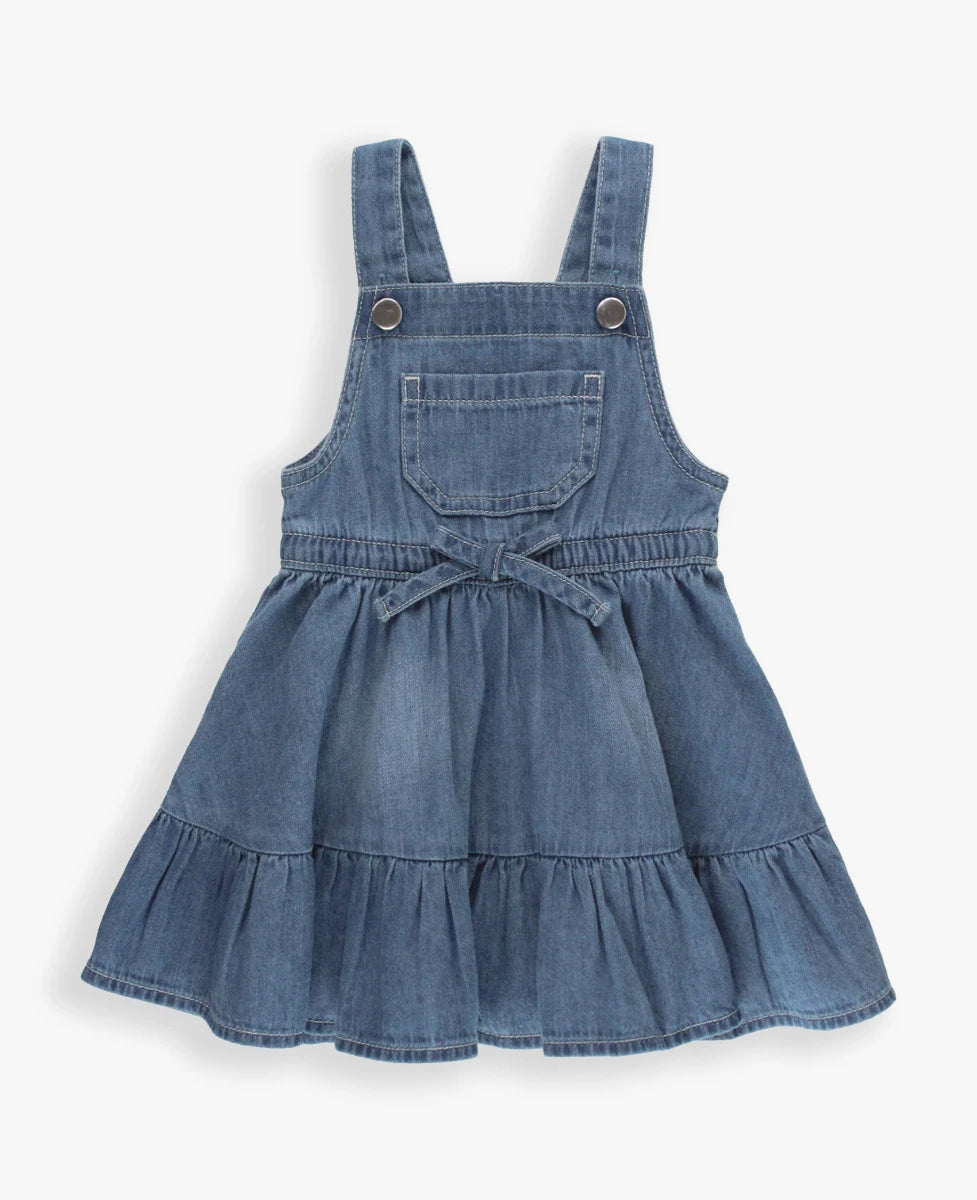 Light Wash Denim Overall Dress  - Doodlebug's Children's Boutique