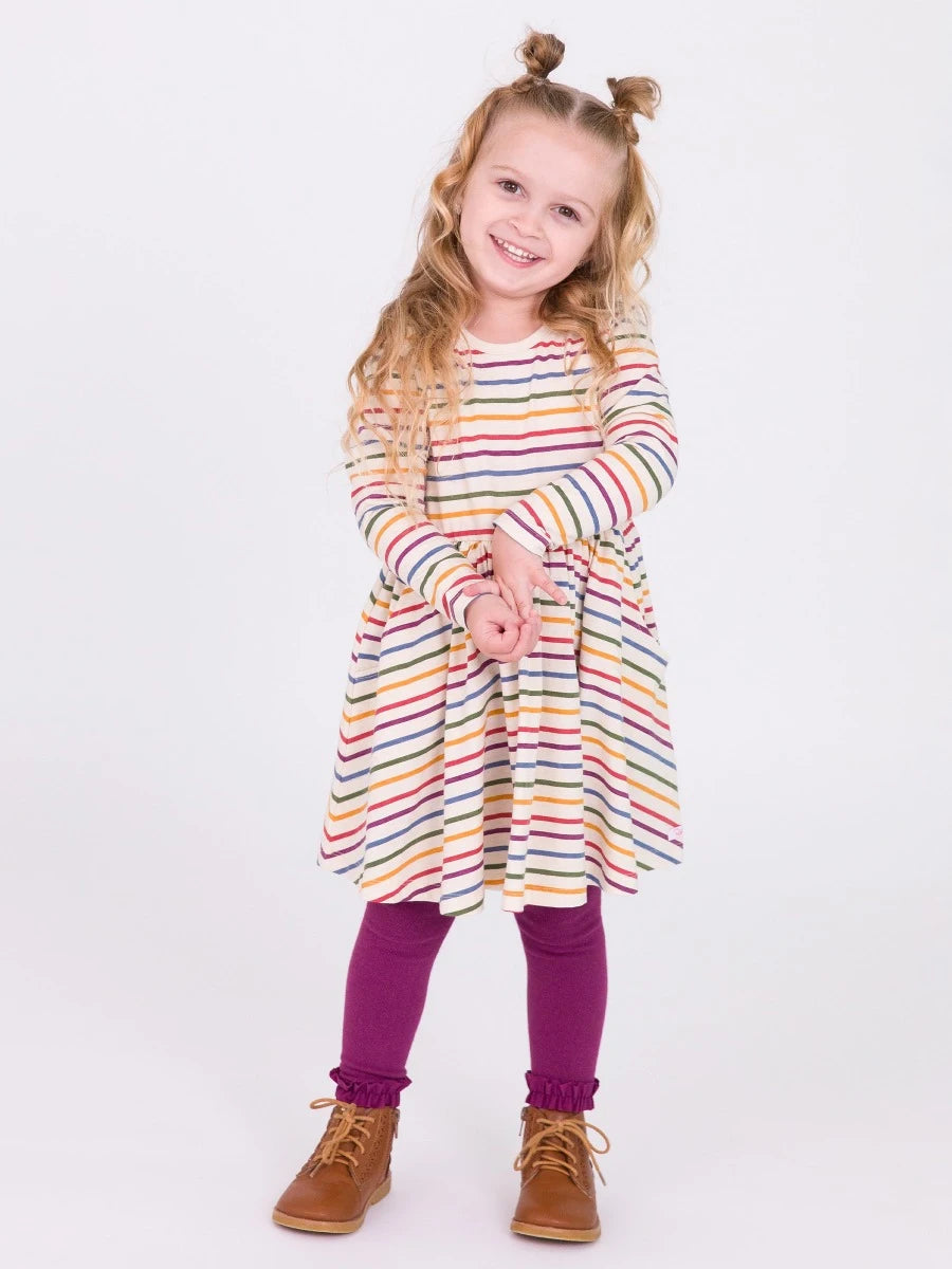 Countryside Rainbow Stripe Long Sleeve Twirl Dress  - Doodlebug's Children's Boutique