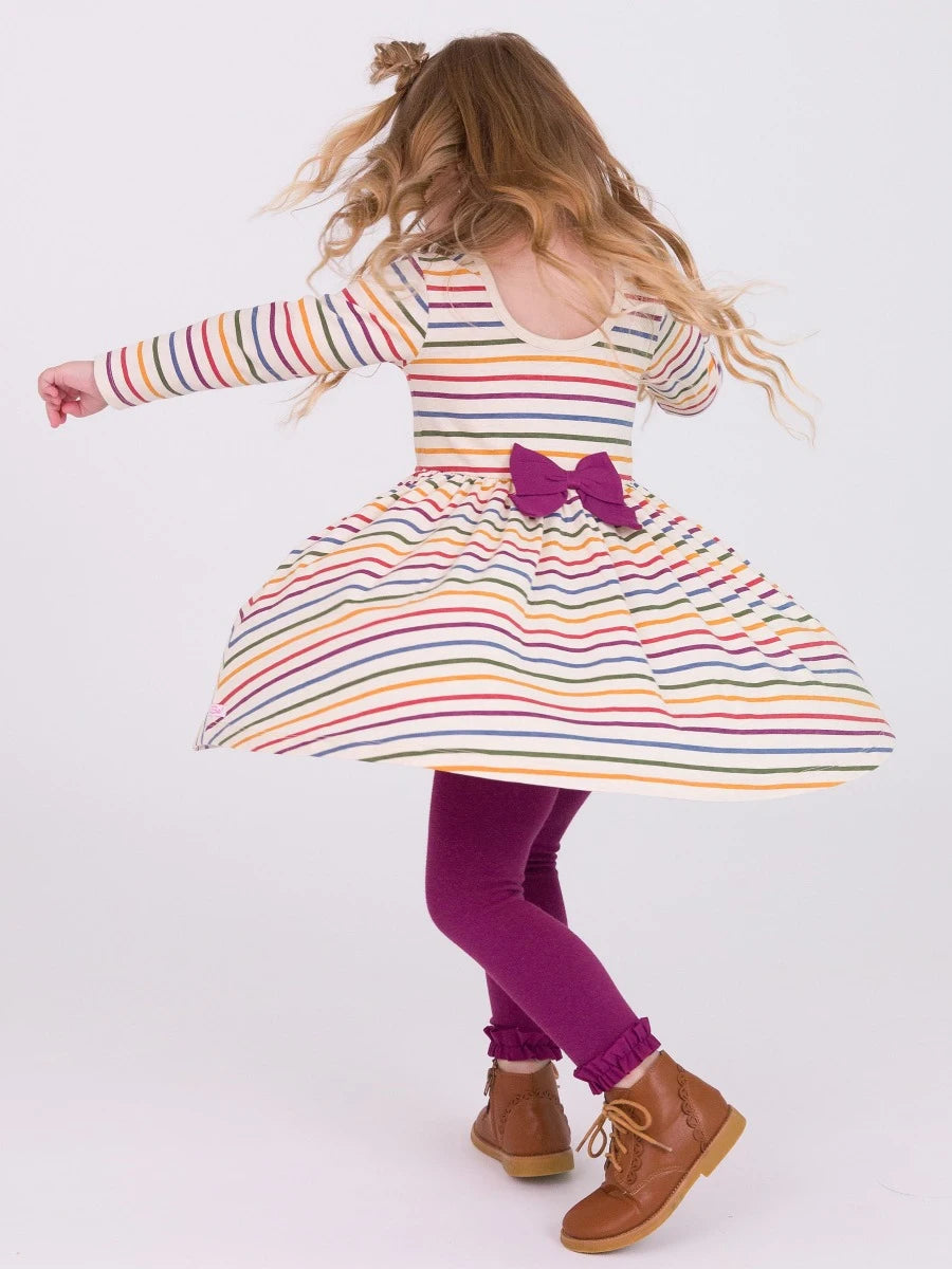 Countryside Rainbow Stripe Long Sleeve Twirl Dress  - Doodlebug's Children's Boutique