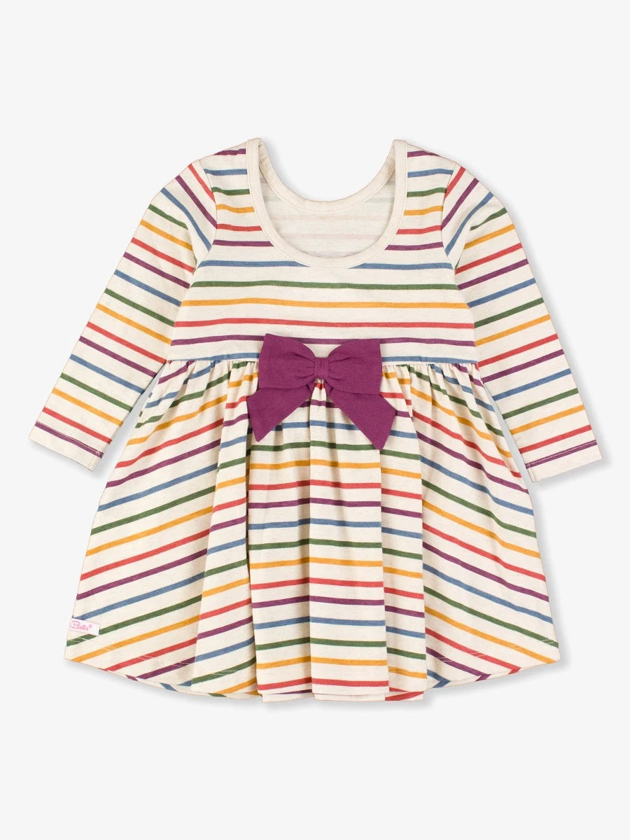 Countryside Rainbow Stripe Long Sleeve Twirl Dress  - Doodlebug's Children's Boutique