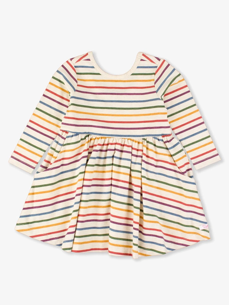 Countryside Rainbow Stripe Long Sleeve Twirl Dress  - Doodlebug's Children's Boutique