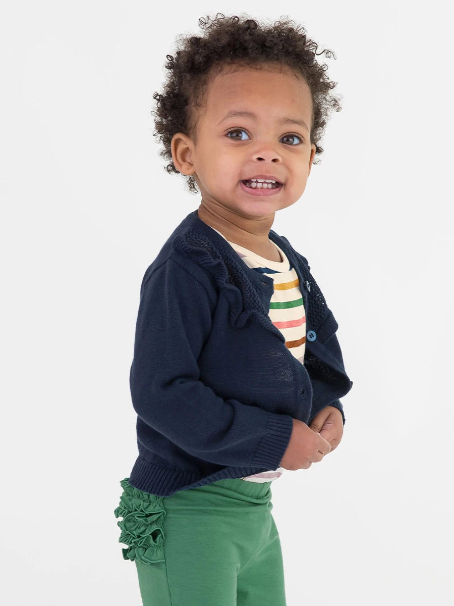 Dark Navy Ruffle Trim Cardigan  - Doodlebug's Children's Boutique