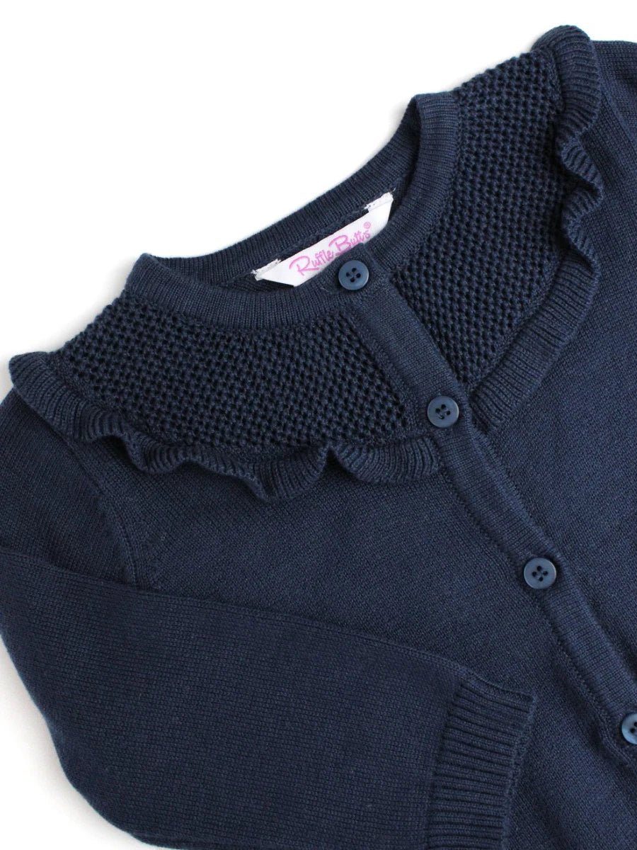 Dark Navy Ruffle Trim Cardigan  - Doodlebug's Children's Boutique