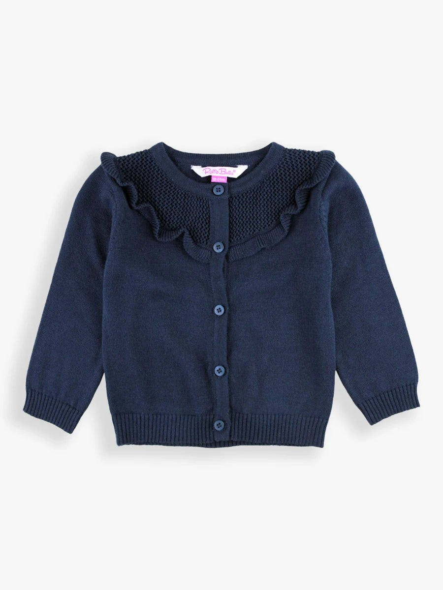 Dark Navy Ruffle Trim Cardigan  - Doodlebug's Children's Boutique