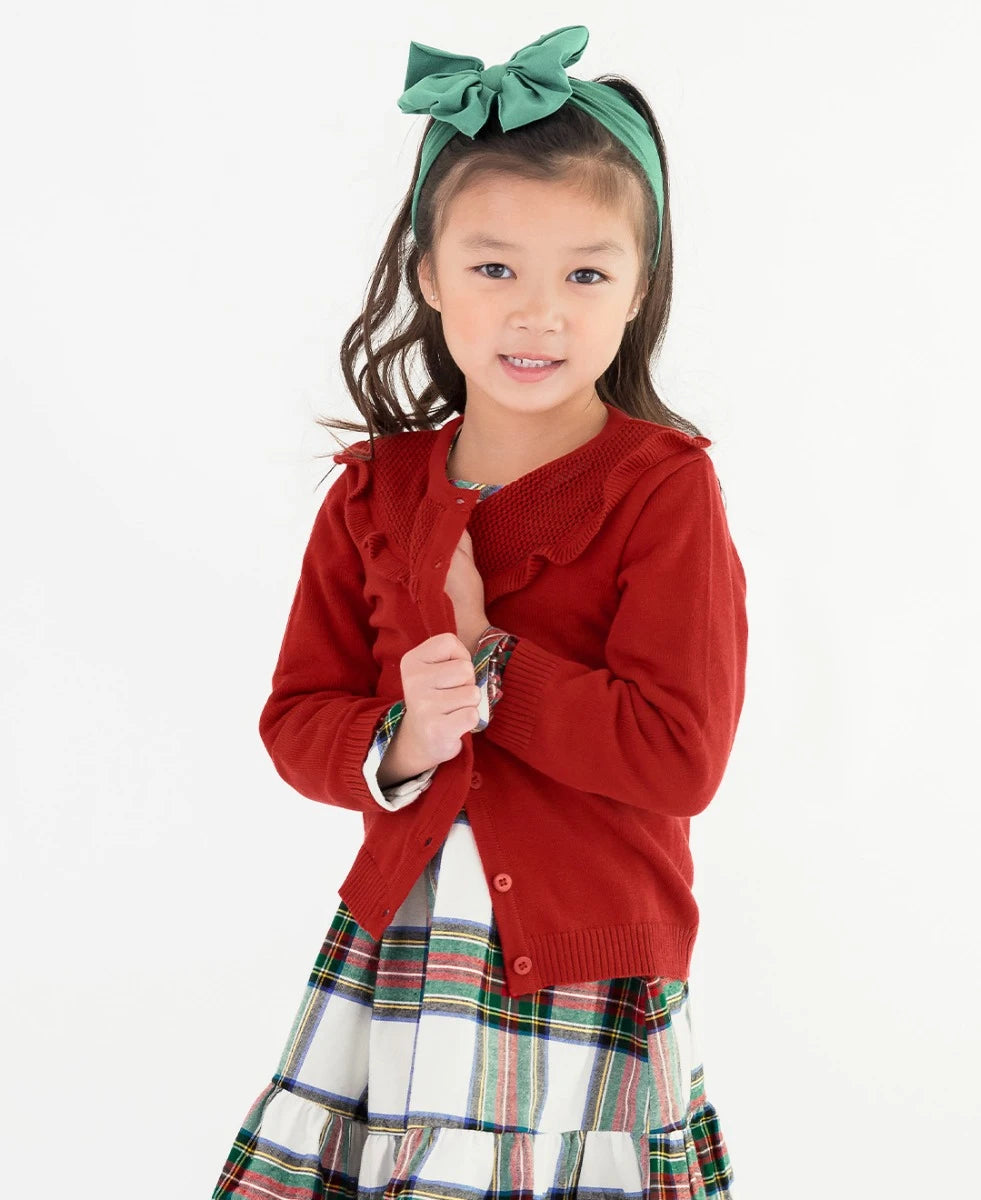 Red Ruffle Trim Cardigan  - Doodlebug's Children's Boutique