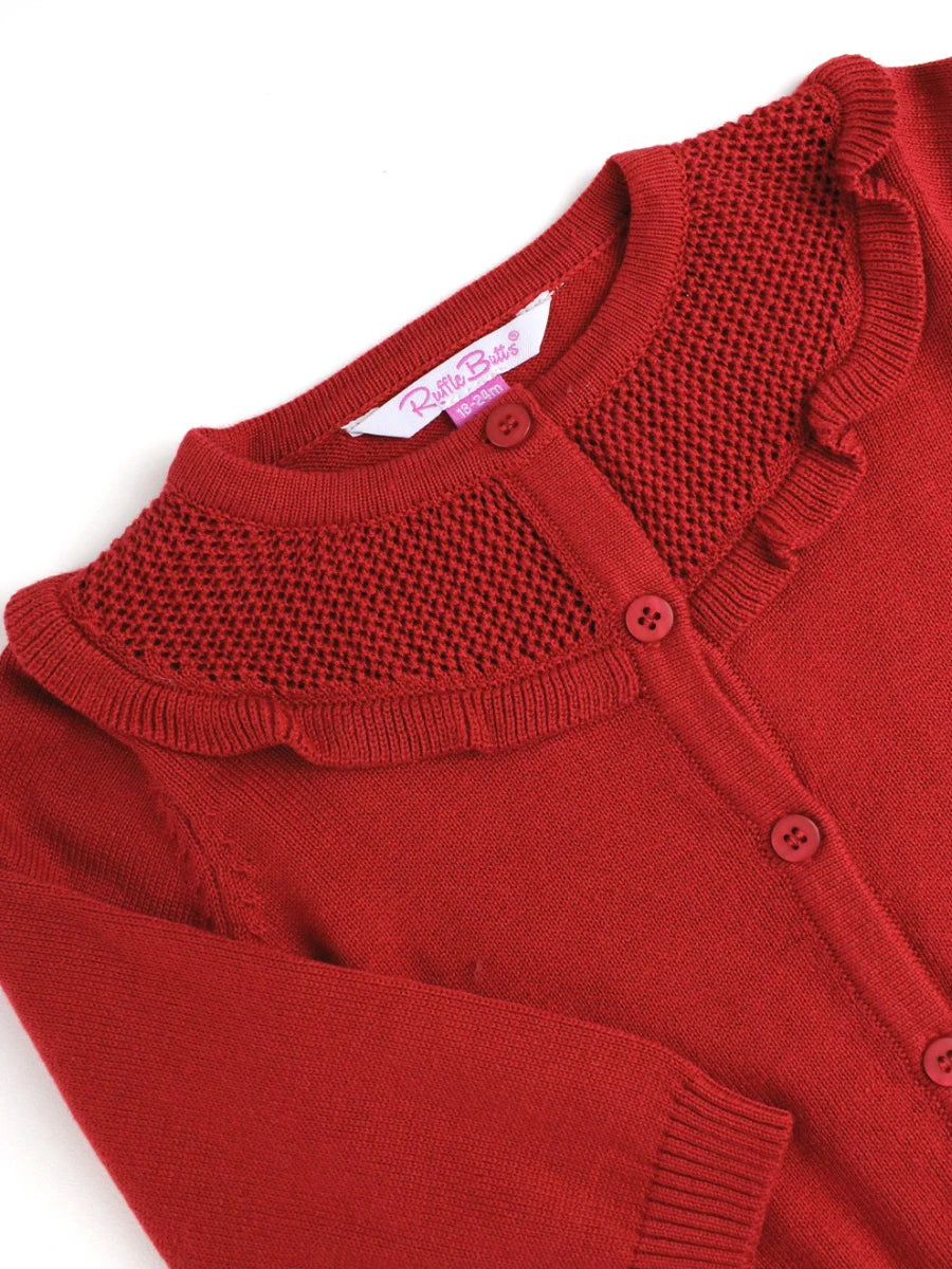 Red Ruffle Trim Cardigan  - Doodlebug's Children's Boutique