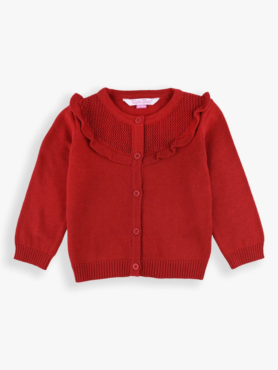 Red Ruffle Trim Cardigan  - Doodlebug's Children's Boutique