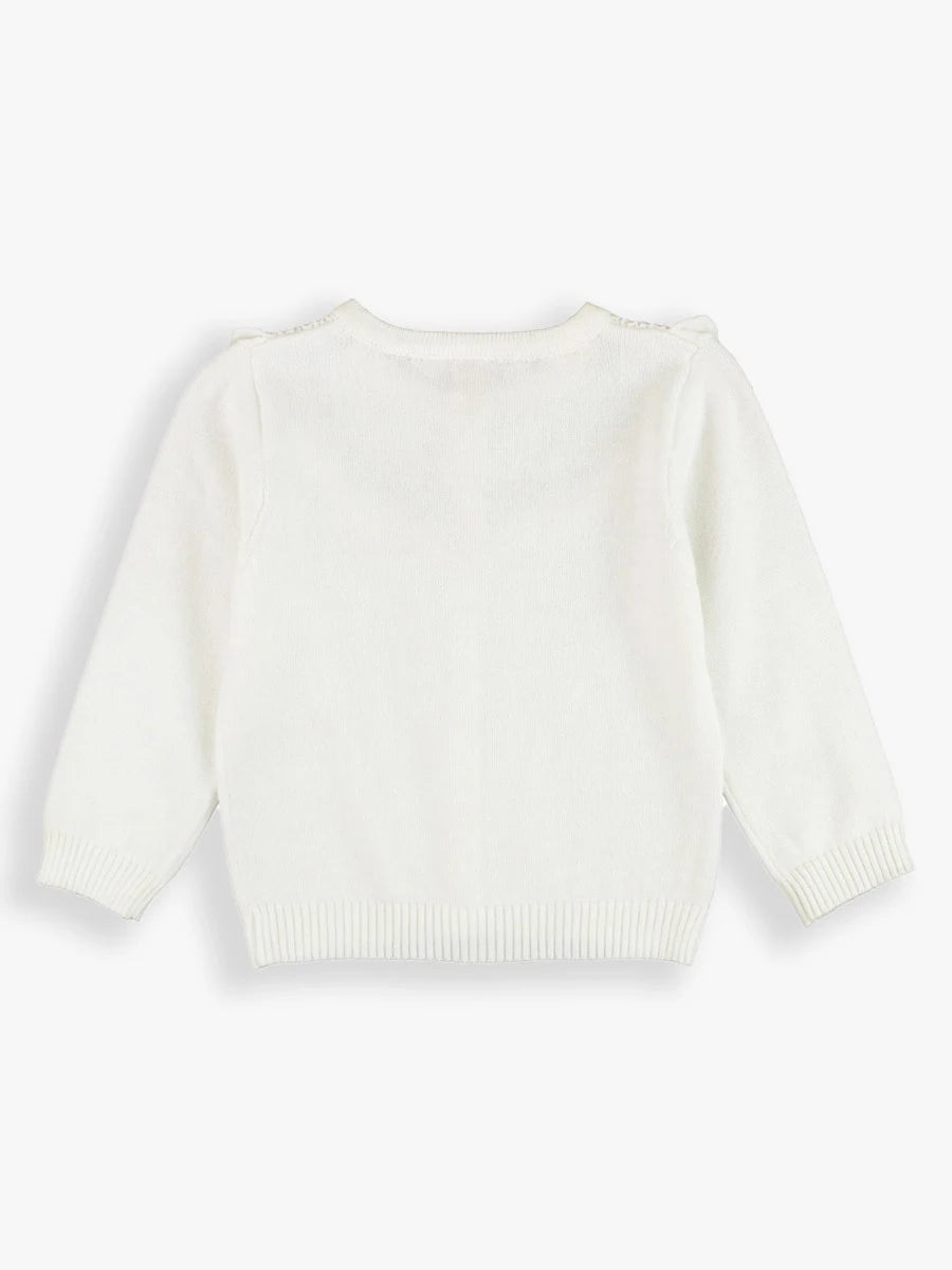 Off-White Ruffle Trim Cardigan  - Doodlebug's Children's Boutique