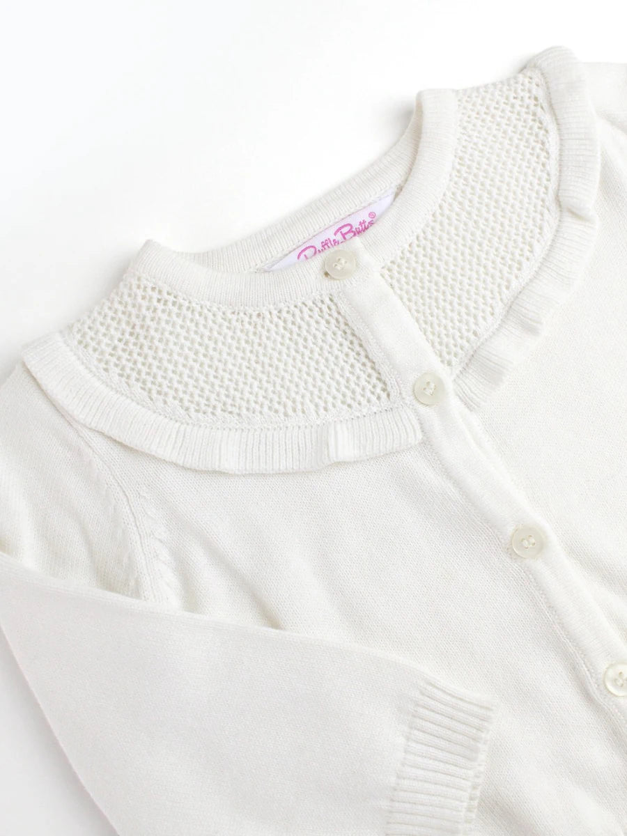 Off-White Ruffle Trim Cardigan  - Doodlebug's Children's Boutique