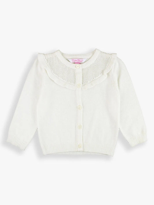 Off-White Ruffle Trim Cardigan  - Doodlebug's Children's Boutique