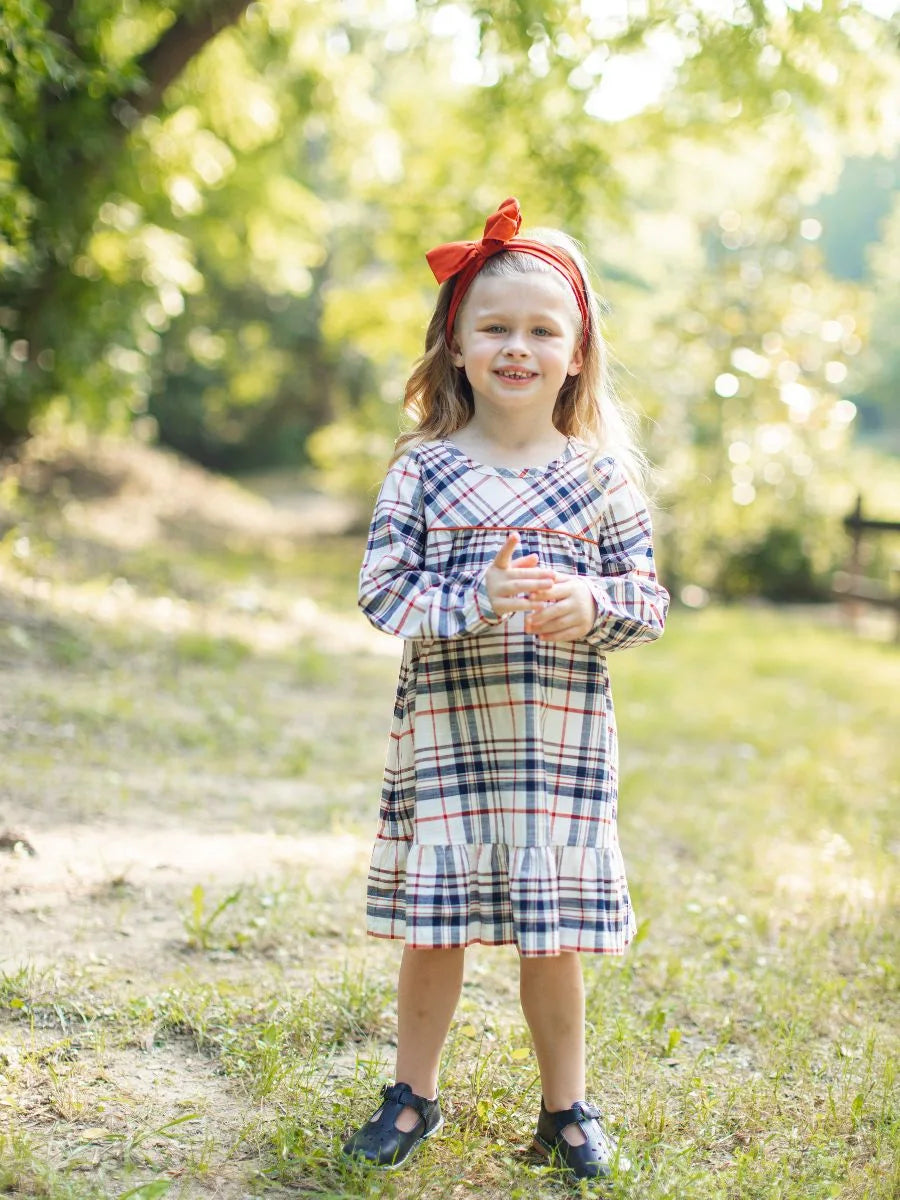 Homegrown Harvest Plaid Long Sleeve Ruffle Hem Dress  - Doodlebug's Children's Boutique