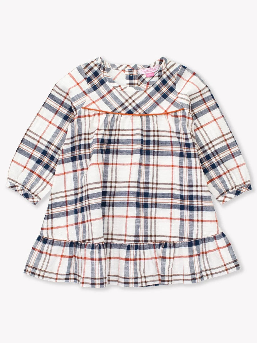 Homegrown Harvest Plaid Long Sleeve Ruffle Hem Dress  - Doodlebug's Children's Boutique