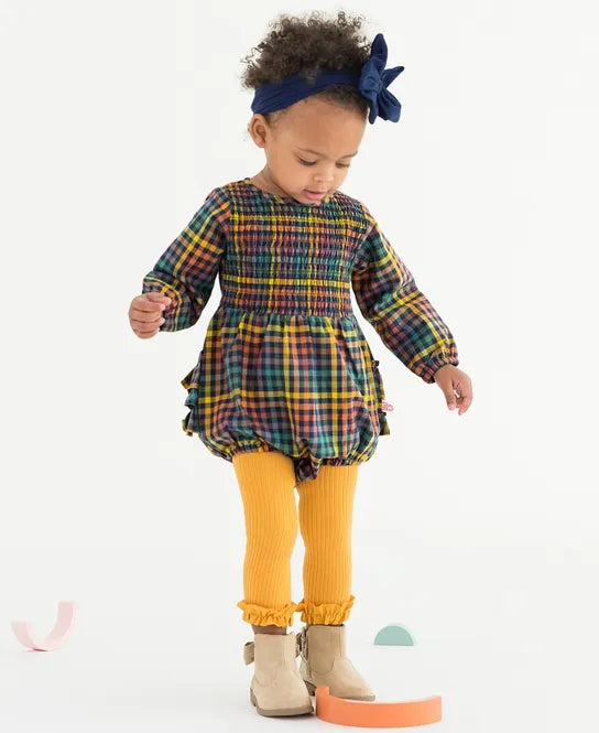 Harvest Rainbow Gingham Long Sleeve Smocked Bubble  - Doodlebug's Children's Boutique