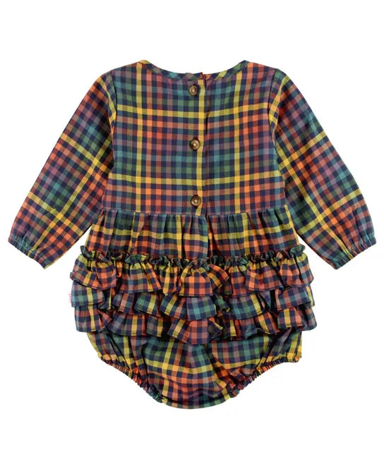 Harvest Rainbow Gingham Long Sleeve Smocked Bubble  - Doodlebug's Children's Boutique